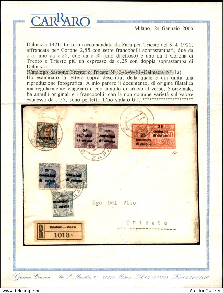 Occupazioni I Guerra Mondiale - Dalmazia - Raccomandata Affrancata Per 2,85 Corone (3 + 6 + 9 + 11) + 25 Cent Espresso ( - Otros & Sin Clasificación