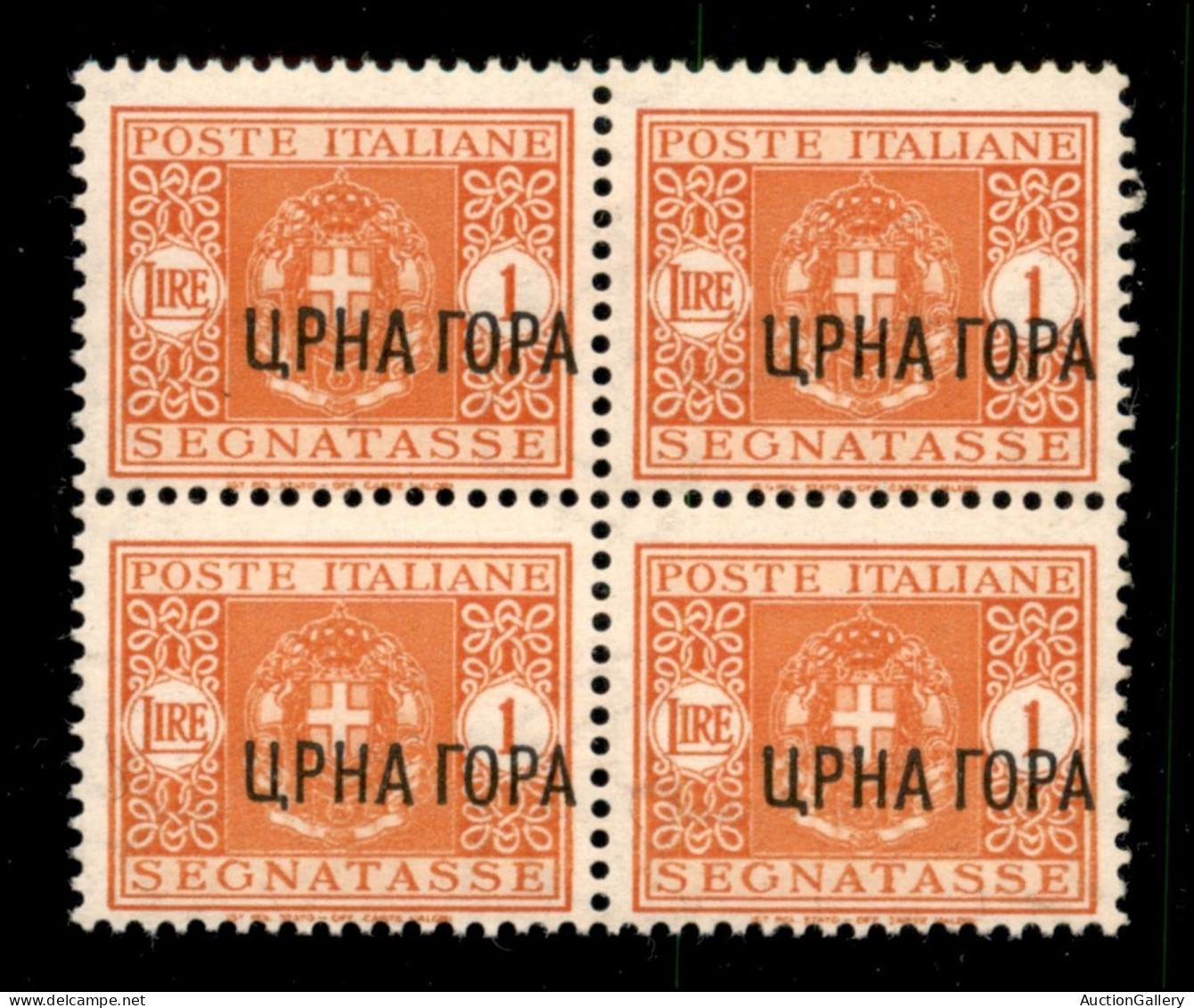 Occupazioni II Guerra Mondiale - Montenegro - 1941 - 1 Lira Segnatasse (10 Varietà) In Quartina - Soprastampa A Destra - - Autres & Non Classés