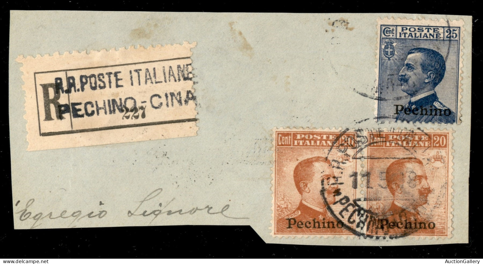 Uffici Postali All'Estero - Levante - Pechino - 25 Cent (13) + Coppia Del 20 Cent (12) Su Frammento Di Raccomandata - Pe - Sonstige & Ohne Zuordnung