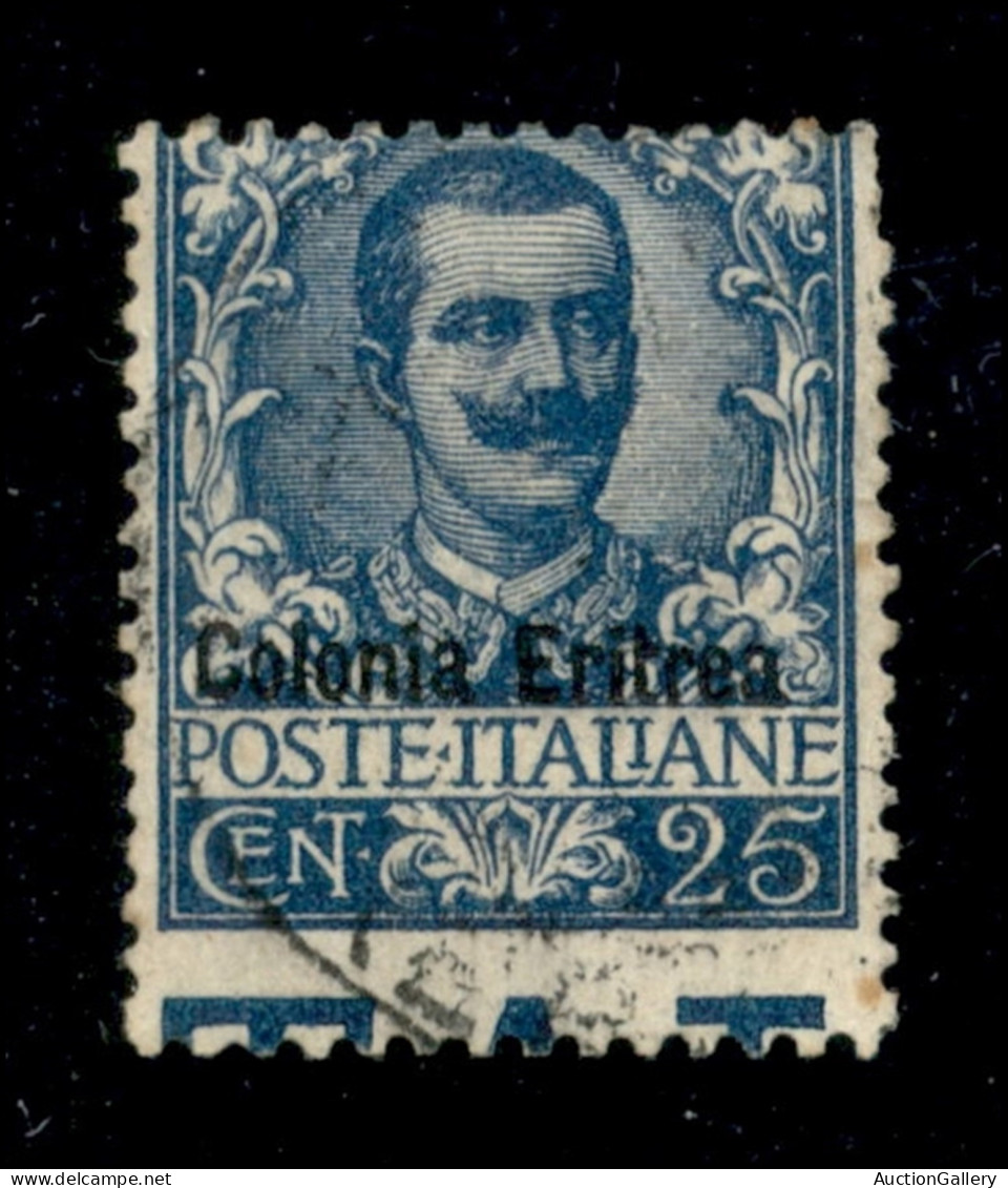 Colonie - Eritrea - 1903 - 25 Cent Floreale (24 Varietà) Usato - Dentellatura Orizzontale Spostata In Basso (con Parte D - Other & Unclassified