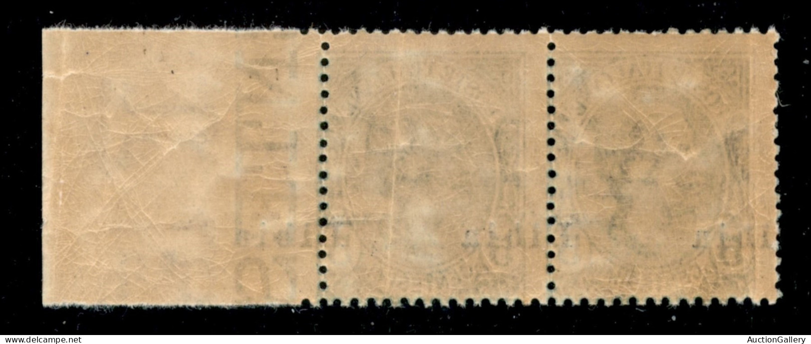 Colonie - Libia - 1912 - 5 Cent Leoni (3p + 3 Lc) - Coppia Orizzontale Bordo Foglio Con Soprastampa Obliqua Spostata A D - Autres & Non Classés