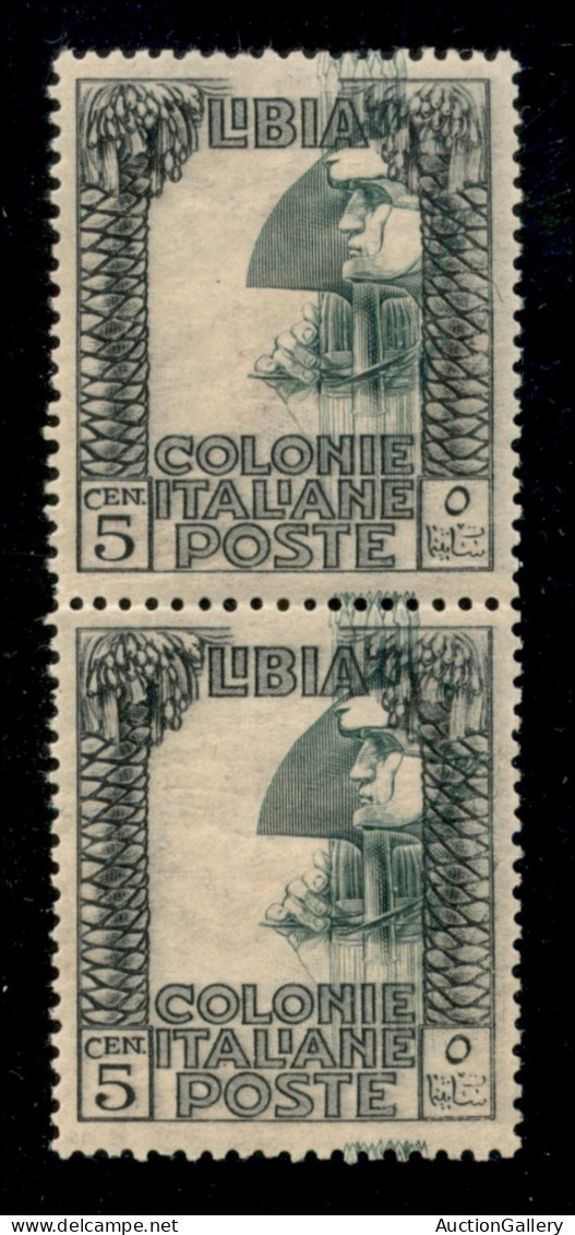 Colonie - Libia - 1921 - 5 Cent Pittorica (23g) - Coppia Verticale Con Centri Molto Spostati A Destra (4 Mm.) E In Alto  - Otros & Sin Clasificación