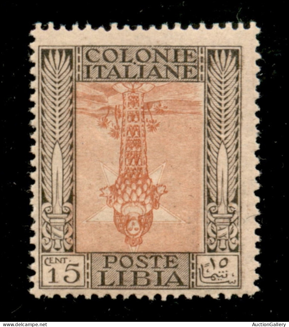 Colonie - Libia - 1921 - Centro Capovolto - 15 Cent Pittorica (25c) - Gomma Integra - Cert. Raybaudi - Otros & Sin Clasificación