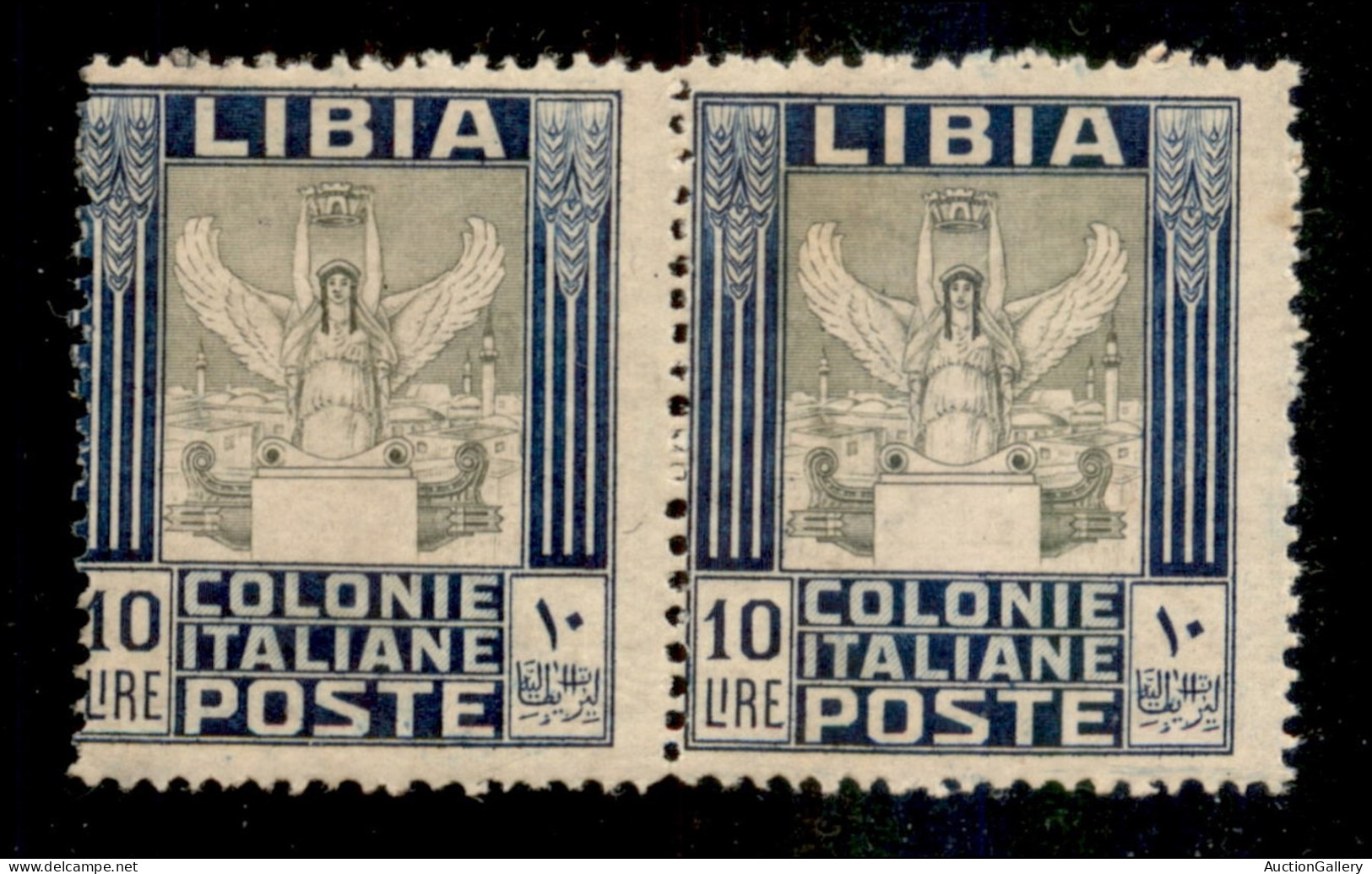 Colonie - Libia - 1921 - 10 Lire Pittorica (32a Varietà X + 32a) Dentellati 14x13 1/4 - Coppia Orizzontale Senza Filigra - Sonstige & Ohne Zuordnung