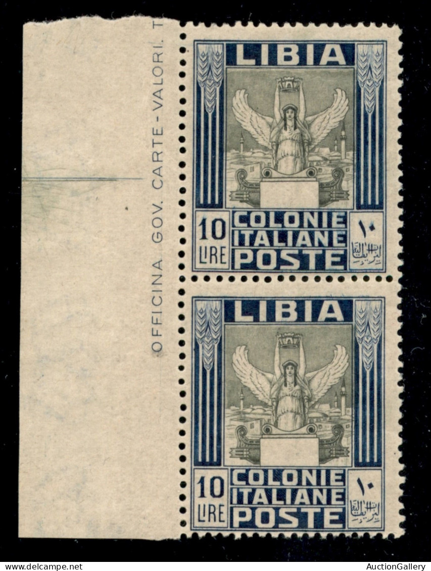 Colonie - Libia - 10 Lire Pittorica (32a Varietà X) Dentellato 14x13 1/4 - Senza Filigrana - Coppia Verticale Bordo Fogl - Autres & Non Classés