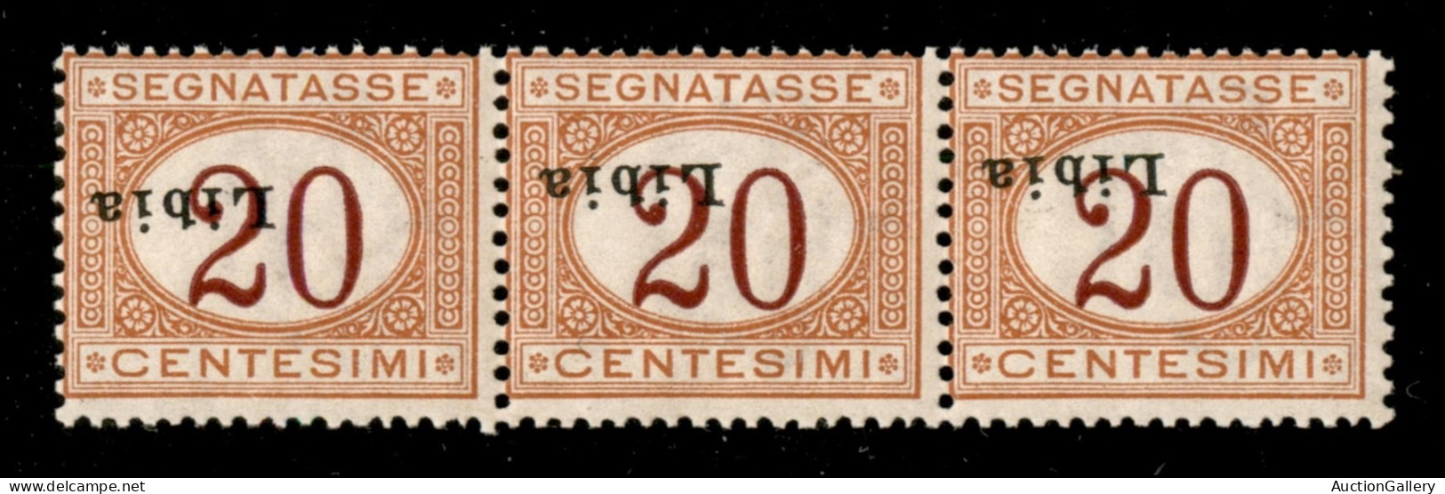 Colonie - Libia - 1915 - 20 Cent (3c) - Striscia Di Tre Con Soprastampe Capovolte E Oblique - Gomma Integra - Cert. Coll - Other & Unclassified