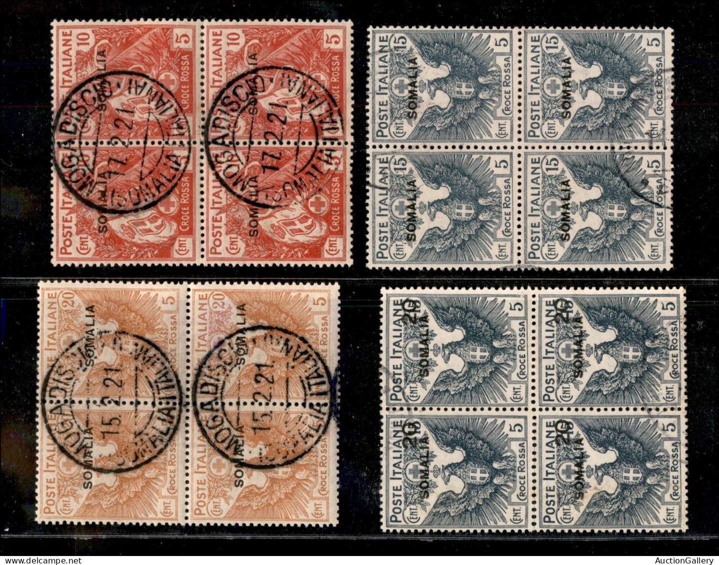 Colonie - Somalia - 1916 - Croce Rossa (19/22) - Serie Completa - 4 Valori In Quartine Usate - Andere & Zonder Classificatie