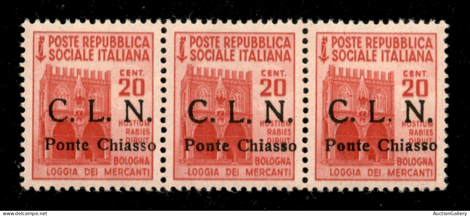 C.L.N. - Ponte Chiasso - 1945 - 20 Cent (3ba + 3 + 3bb) - Striscia Orizzontale Di 3 - C Punto Piccolo (a Sinistra) + L P - Altri & Non Classificati