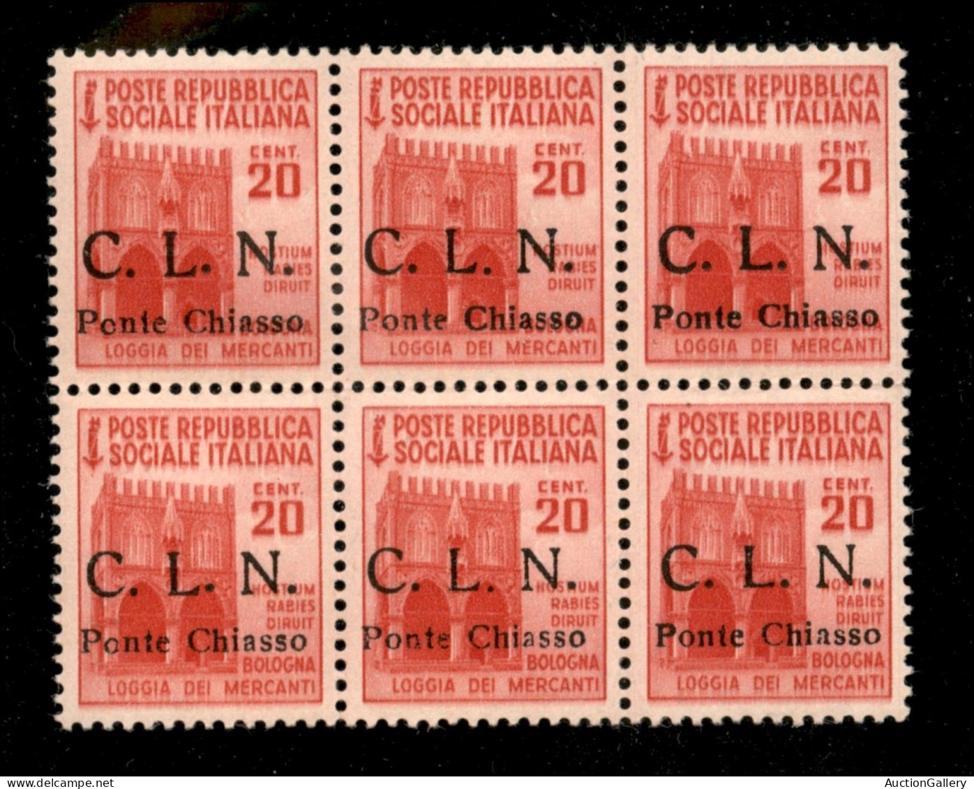 C.L.N. - Ponte Chiasso - 1945 - 20 Cent (3 + 3ba + Due 3bb) - Blocco Di 6 Con C Punto Piccolo In Basso A Sinistra + L Pu - Sonstige & Ohne Zuordnung