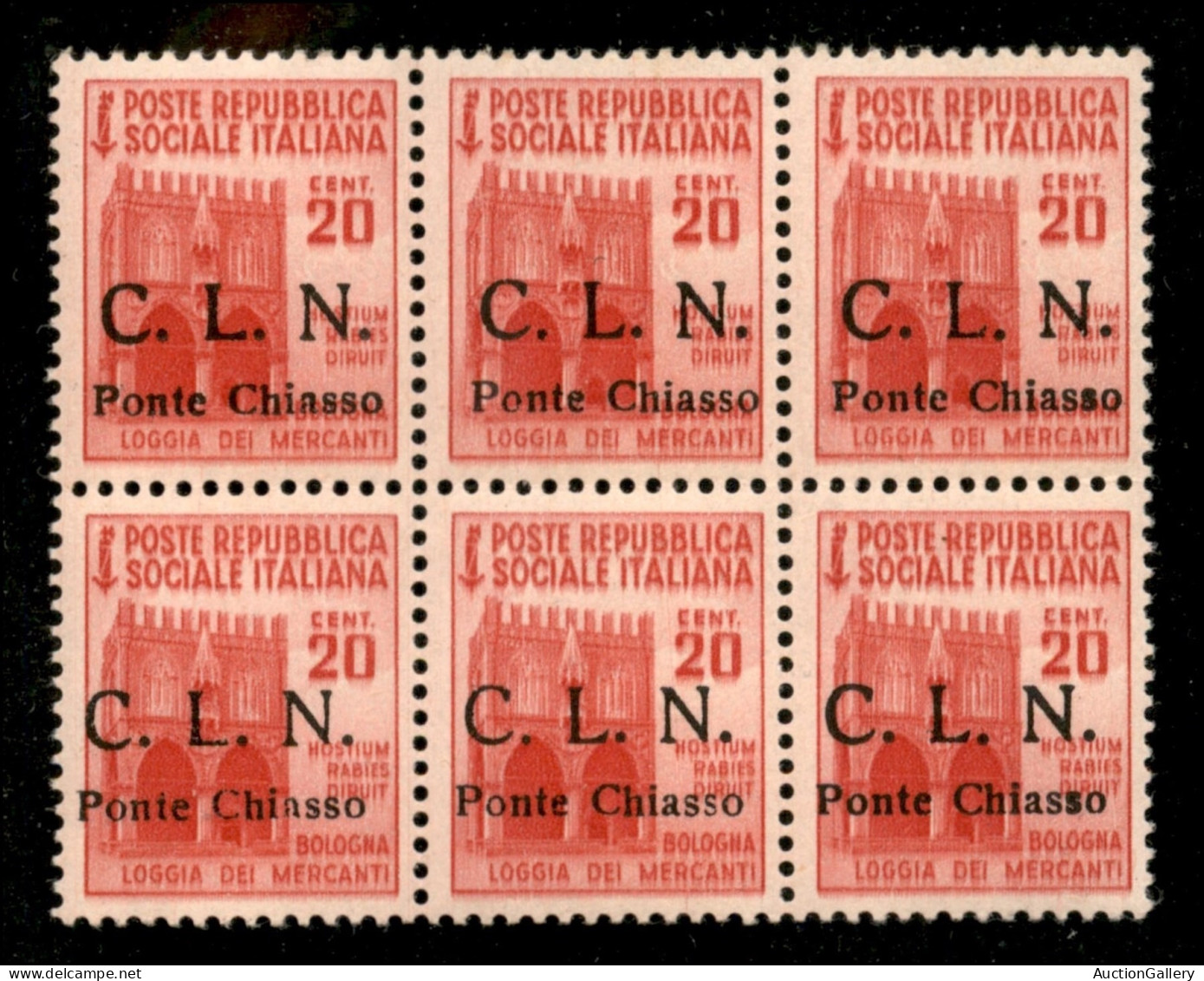 C.L.N. - Ponte Chiasso - 1945 - 20 Cent (3 + 3ba + 3) - Blocco Di 6 Con C Punto Piccolo Nella Coppia Centrale - Gomma In - Other & Unclassified