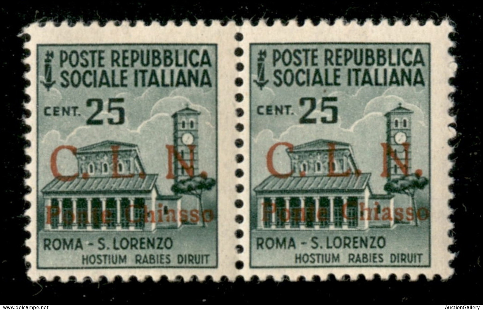 C.L.N. - Ponte Chiasso - 1945 - 25 Cent (4 + 4ba) In Coppia Con C Punto Piccolo A Destra - Gomma Integra - Non Catalogat - Otros & Sin Clasificación