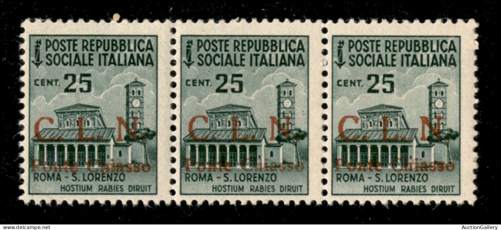 C.L.N. - Ponte Chiasso - 1945 - 25 Cent (4 + 4ba + 4) - Striscia Di 3 C Punto Piccolo (al Centro) - Gomma Integra - Other & Unclassified