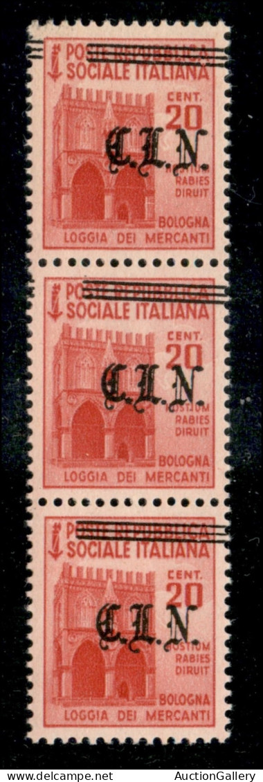 C.L.N. - Torino - 1945 - 20 Cent (Unificato 4 - Errani 4b) - Striscia Di Tre Con Soprastampe A Destra - Gomma Integra -  - Otros & Sin Clasificación