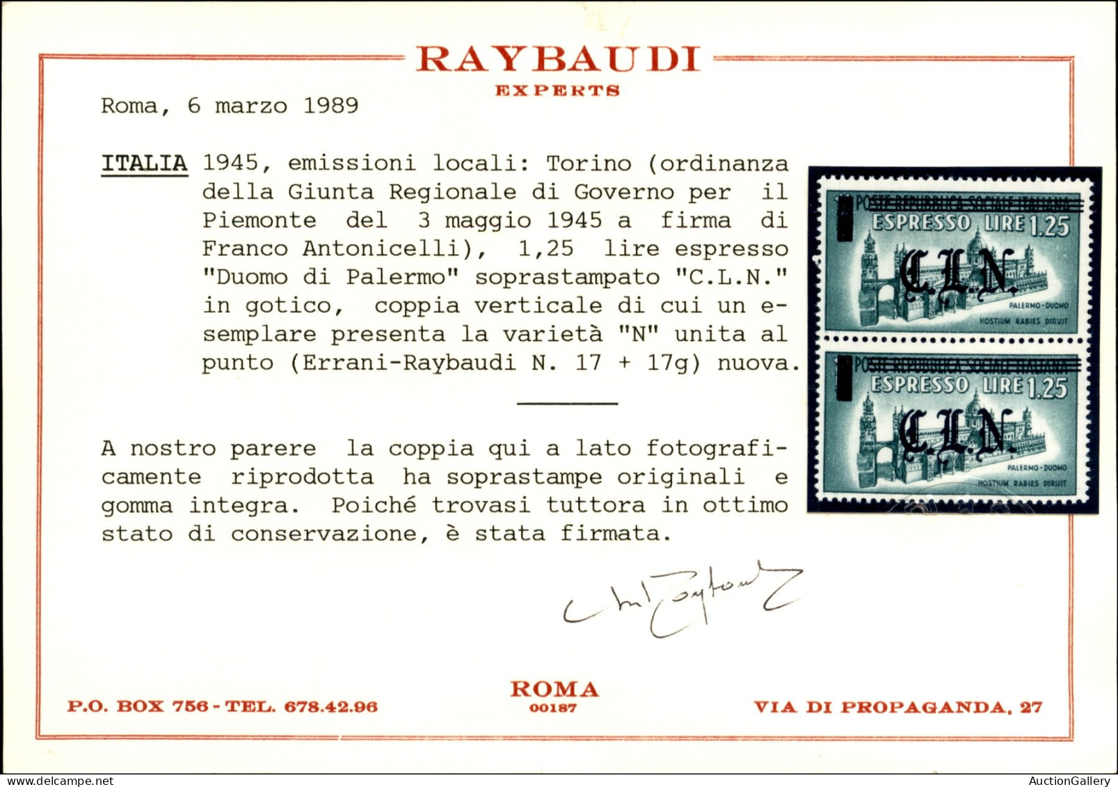 C.L.N. - Torino - 1945 - 1.25 Lire (Unificato 17d + 17 - Errani 17g + 17) - N Unita Al Punto In Coppia (pos. 8/13) Col N - Other & Unclassified