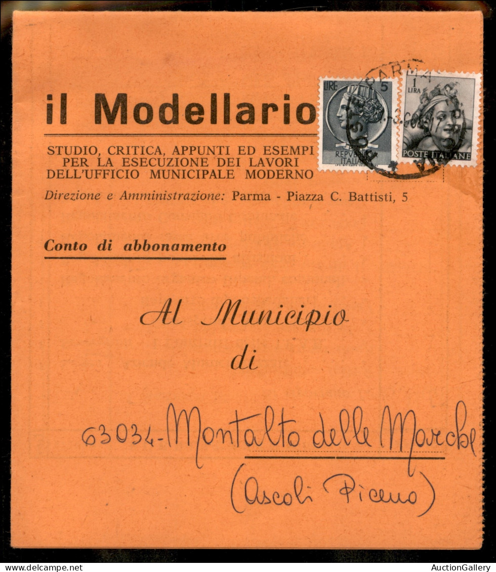 Repubblica - Estratto Conto Giornale Con Affrancatura Mista Due Ordinarie Michelangiolesca 1 Lira + Siracusana 5 Lire (8 - Sonstige & Ohne Zuordnung