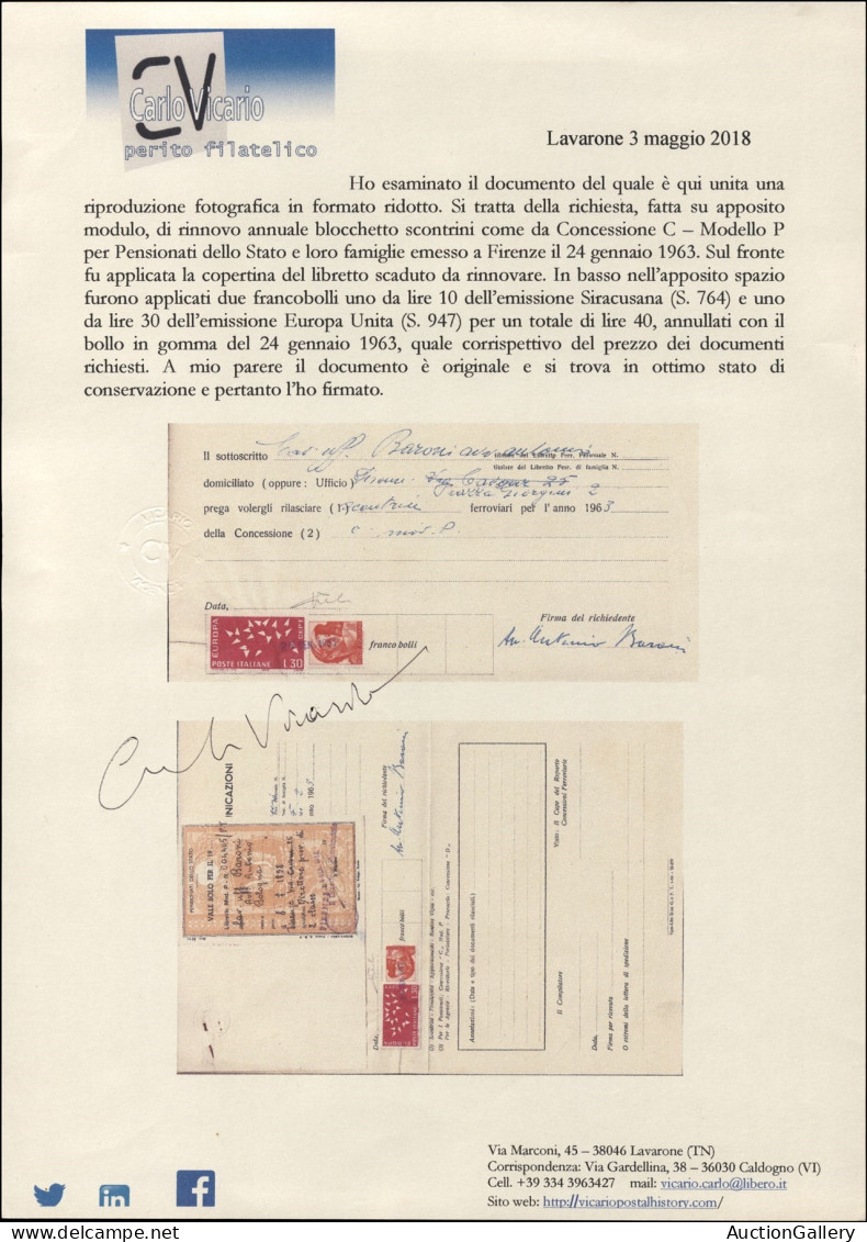 Repubblica - 10 Lire Michelangiolesca (901) + 30 Lire Europa (947) Su Modulo Per Richiesta Rinnovo Concessioni - Firenze - Autres & Non Classés