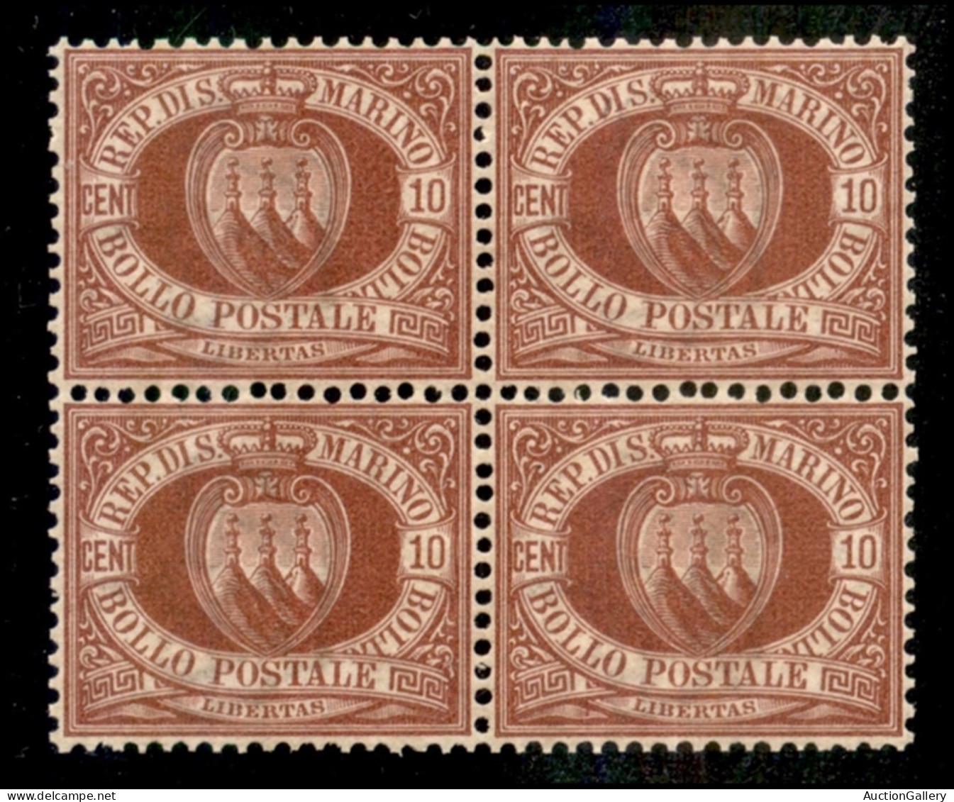 San Marino - 1889 - 10 Cent Stemma (28) In Quartina - Ottimamente Centrato - Gomma Integra - Sonstige & Ohne Zuordnung