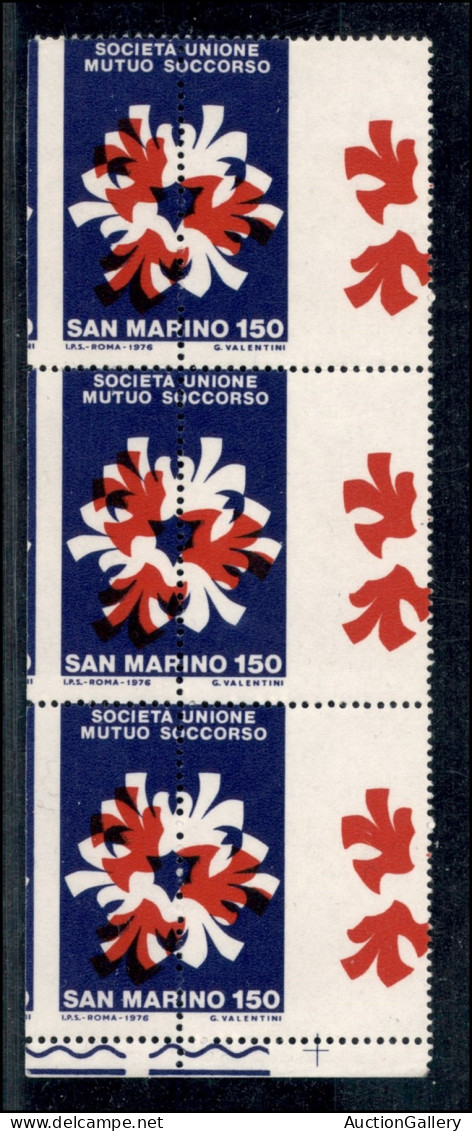 San Marino - 1976 - 150 Lire Mutuo Soccorso (969) - Errori Di Stampa E Dentellatura - Quartina + 2 Coppie + 2 Strisce Di - Sonstige & Ohne Zuordnung