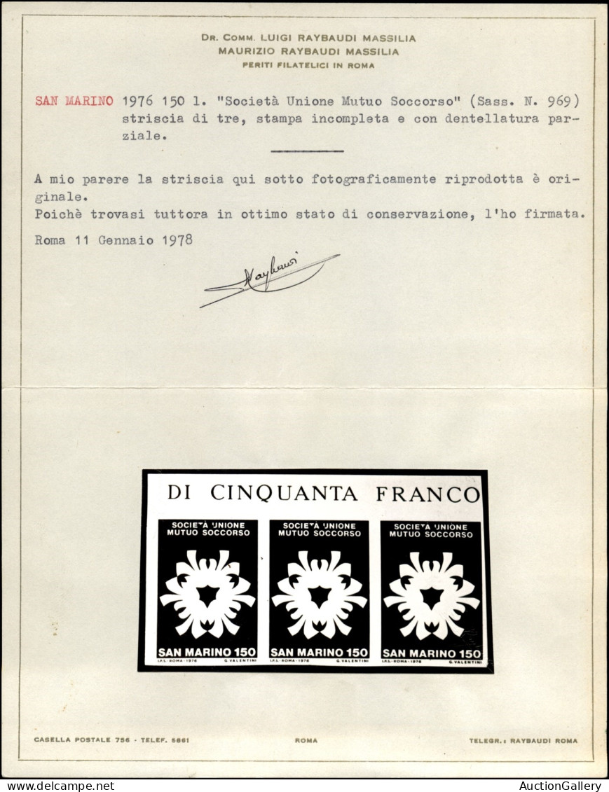 San Marino - 1976 - 150 lire Mutuo Soccorso (969) - Errori di Stampa e Dentellatura - quartina + 2 coppie + 2 strisce di