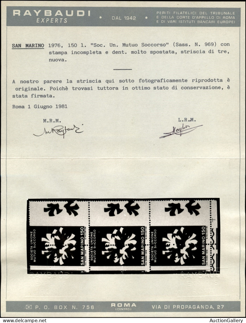 San Marino - 1976 - 150 lire Mutuo Soccorso (969) - Errori di Stampa e Dentellatura - quartina + 2 coppie + 2 strisce di