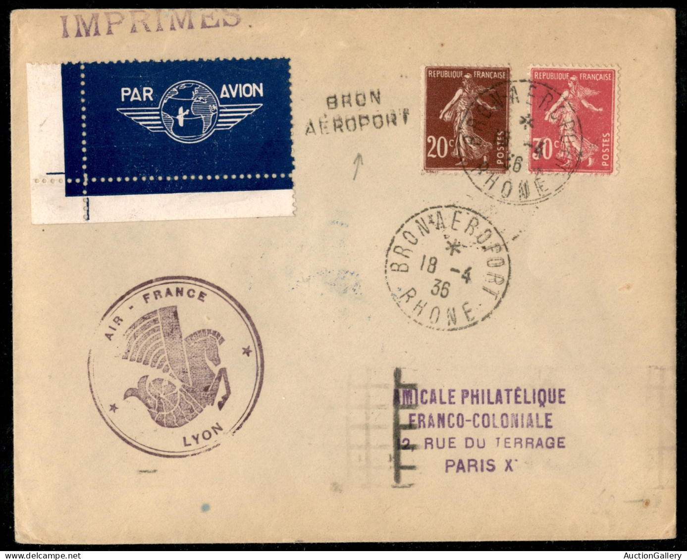 Europa - Francia - 1936 (18 Aprile) - Bron Aeroport - Aerogramma Per Parigi - Other & Unclassified