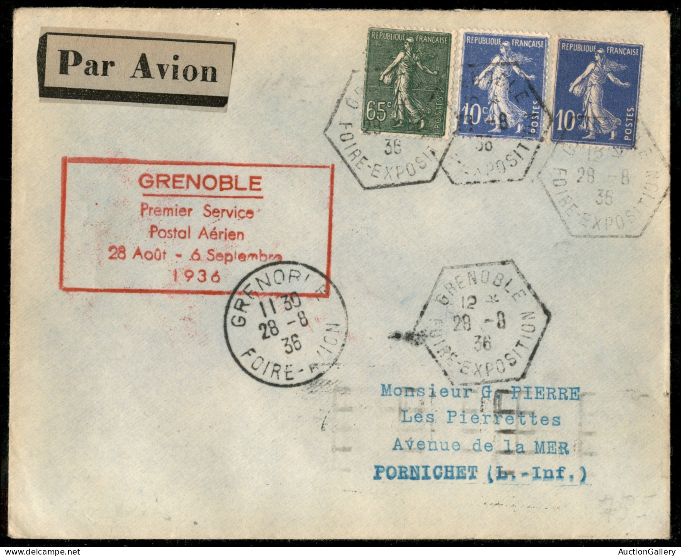 Europa - Francia - 1936 (28 Agosto) - Grenoble Pornichet - Aerogramma Del Volo - Other & Unclassified