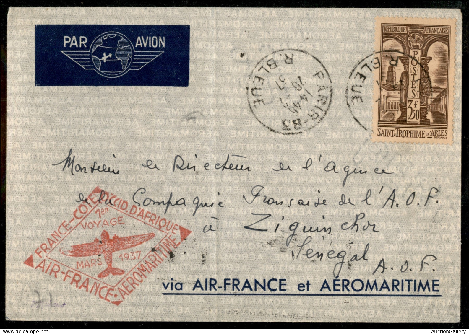 Europa - Francia - 1937 (1 Marzo) - Francia Senegal - Muller 397 - Aerogramma Da Parigi A Ziguinchor - Autres & Non Classés
