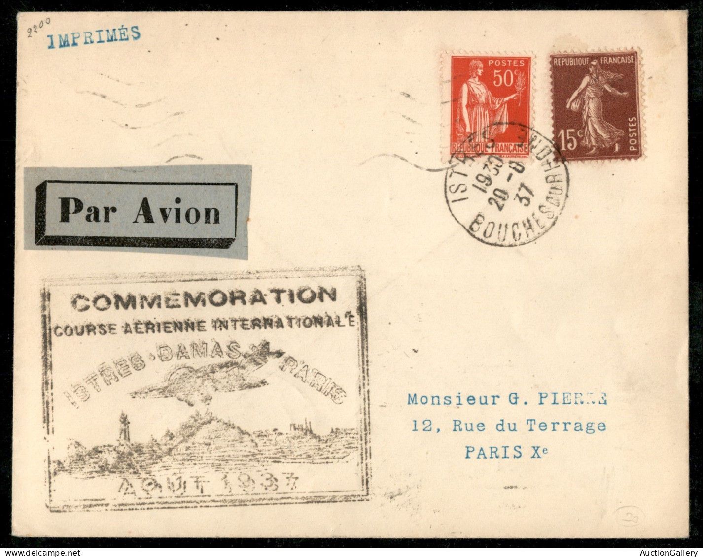 Europa - Francia - 1937 (20 Agosto) - Istres Damasco Parigi - Muller 409 - Aerogramma Del Volo - Sonstige & Ohne Zuordnung