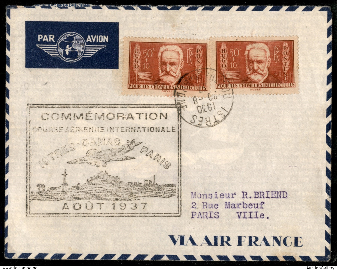 Europa - Francia - 1937 (20 Agosto) - Istres Damasco Parigi - Muller 409 - Aerogramma Del Volo - Andere & Zonder Classificatie