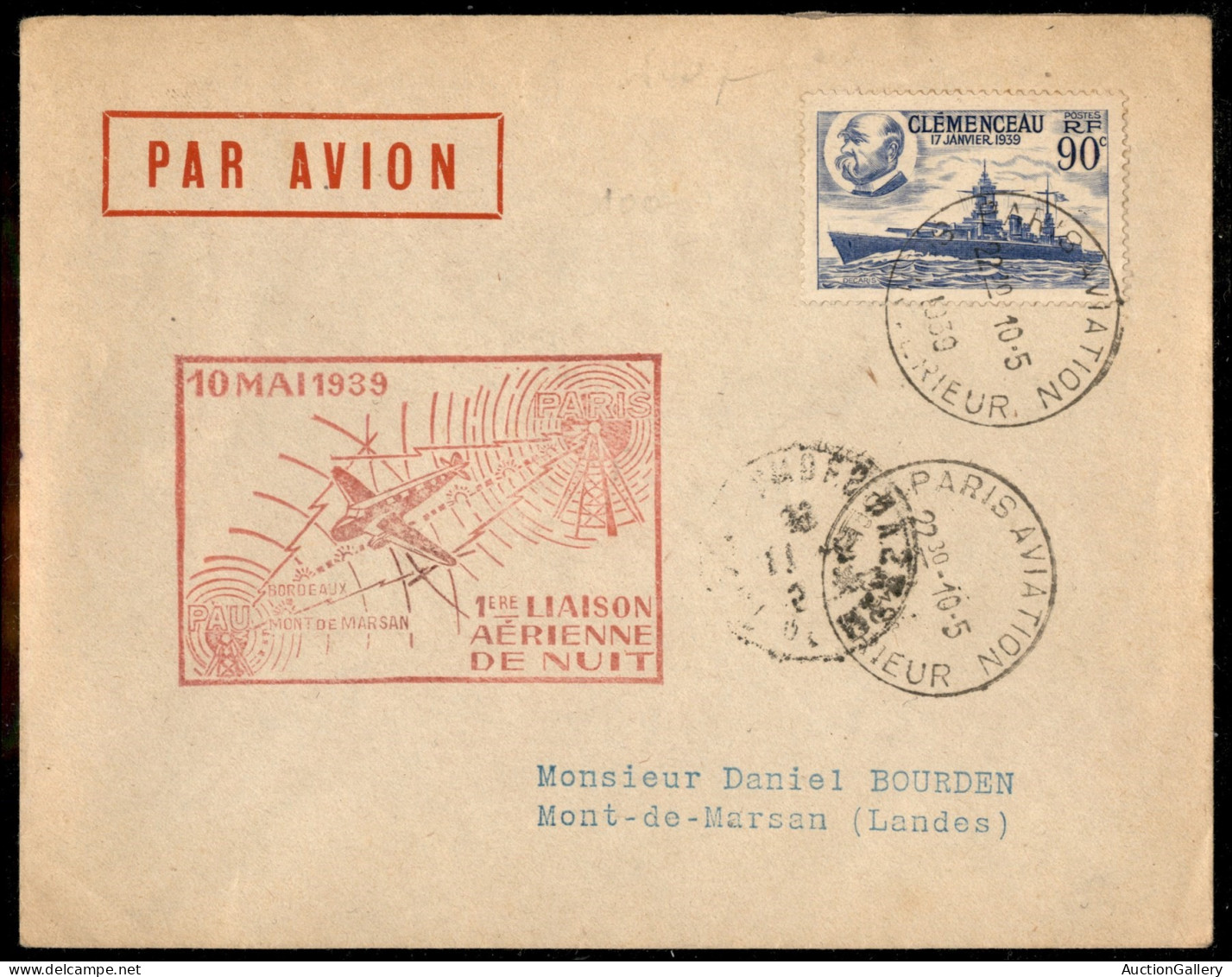 Europa - Francia - 1939 (10 Maggio) - Pau Bordeaux - Muller 447a - Aerogramma Per Mont Marsan - Altri & Non Classificati