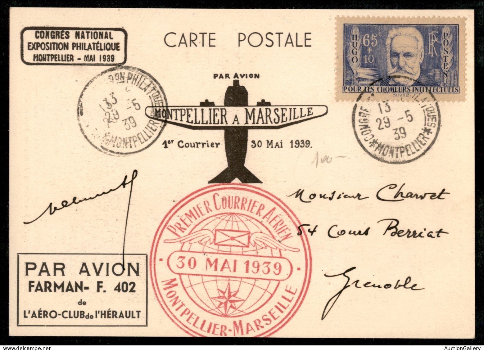 Europa - Francia - 1939 (30 Maggio) - Montpellier Marsiglia - Muller 454 - Cartolina Per Grenoble - Other & Unclassified