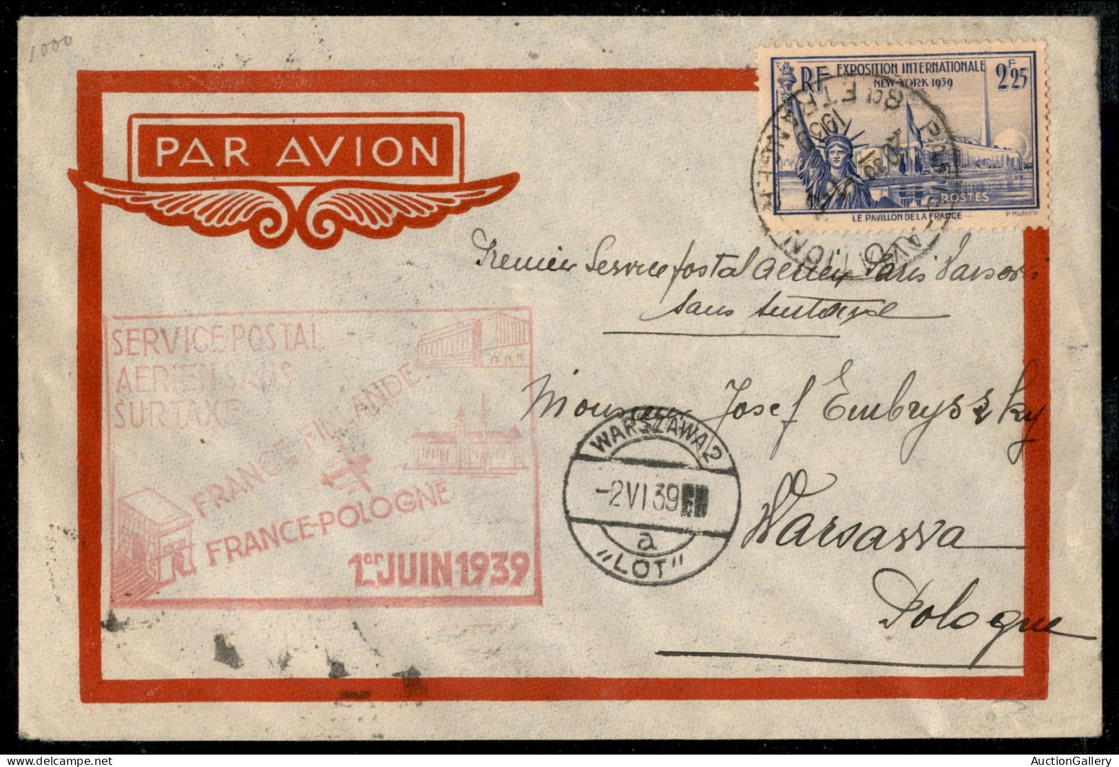 Europa - Francia - 1939 (1 Giugno) - Francia Polonia - Muller 455 - Aerogramma Del Volo - Altri & Non Classificati