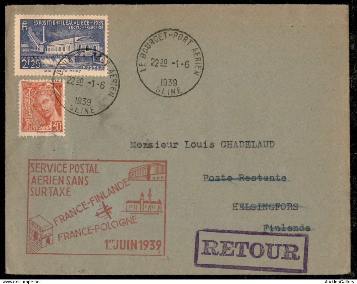 Europa - Francia - 1939 (1 Giugno) - Francia Finlandia - Muller 456 - Aerogramma Del Volo - Other & Unclassified