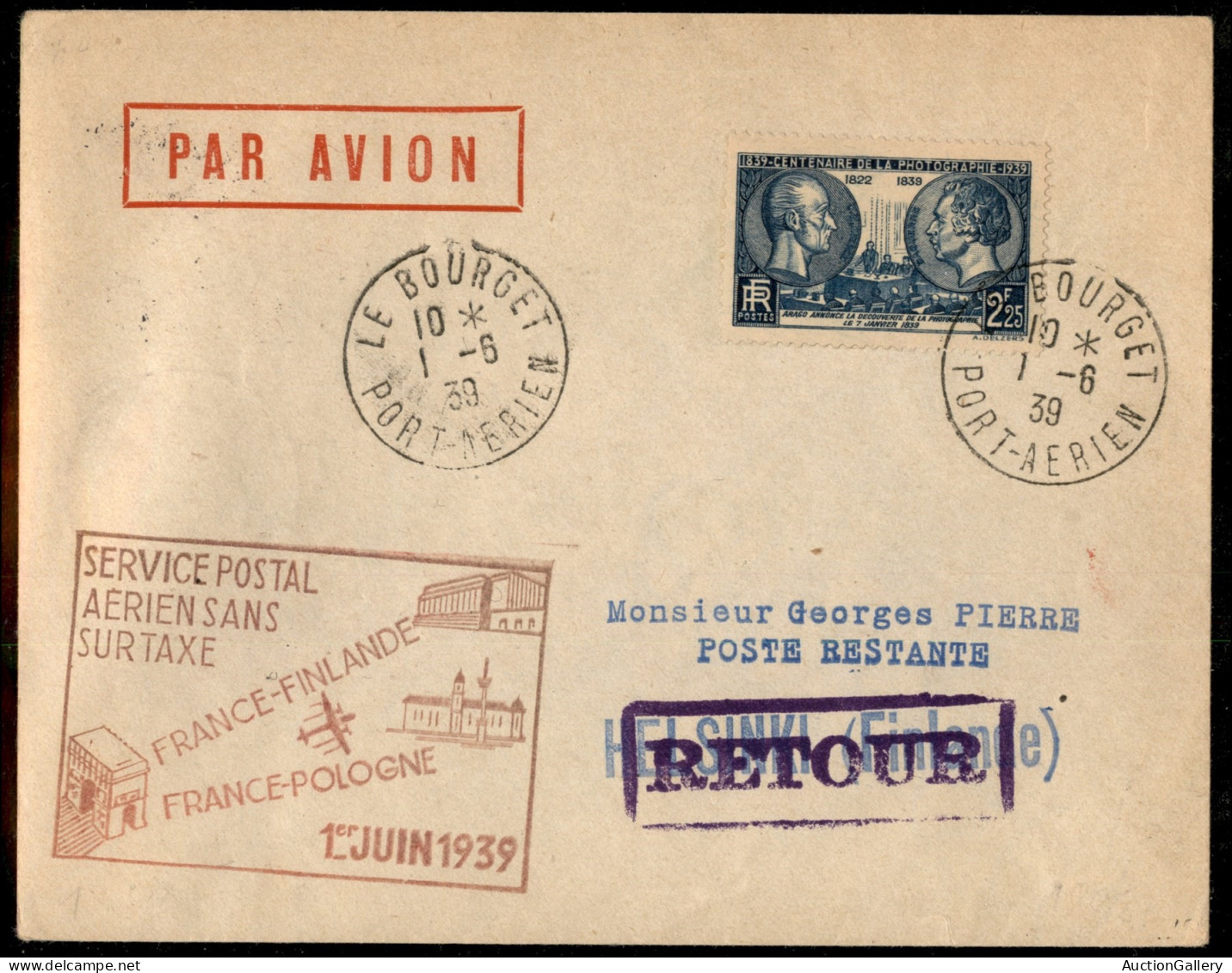 Europa - Francia - 1939 (1 Giugno) - Francia Finlandia - Muller 456 - Aerogramma Del Volo - Andere & Zonder Classificatie