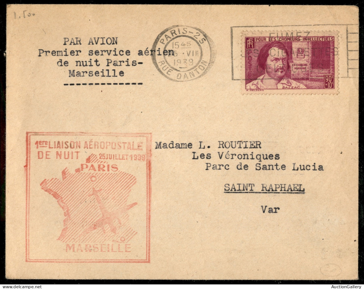 Europa - Francia - 1939 (25 Luglio) - Parigi Marsiglia - Muller 460 - Aerogramma Per S. Raphael - Other & Unclassified