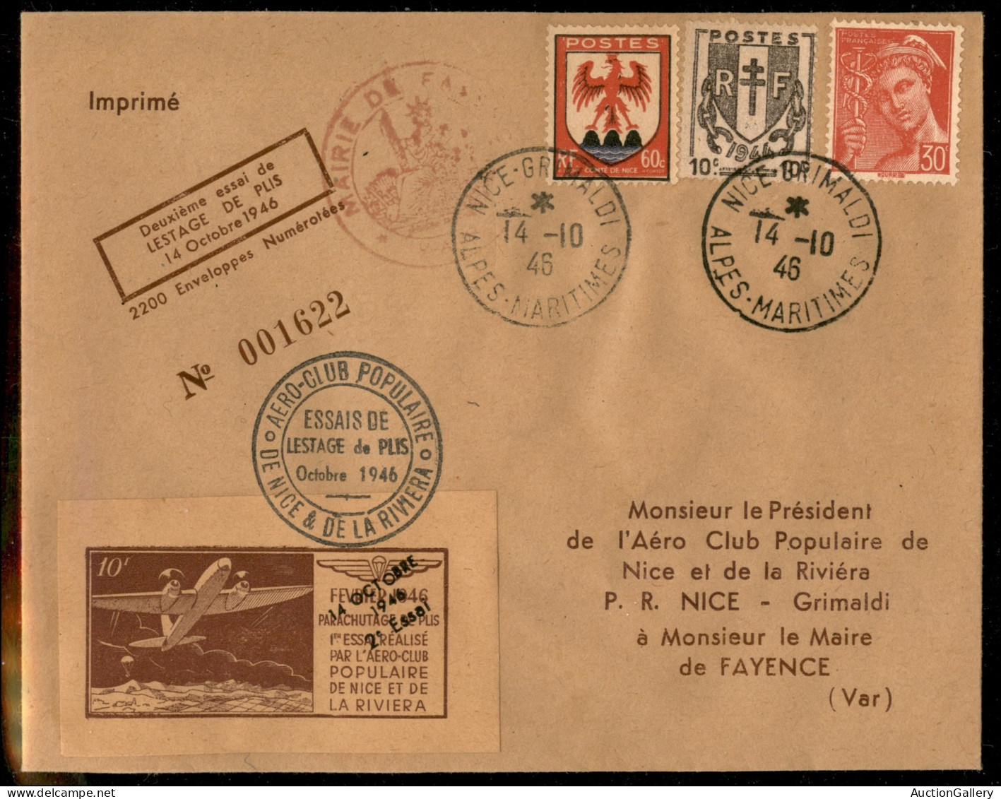 Europa - Francia - 1946 (12/14 Ottobre) - Nice Grimaldi/Aeroclub - Due Buste Speciali - Otros & Sin Clasificación