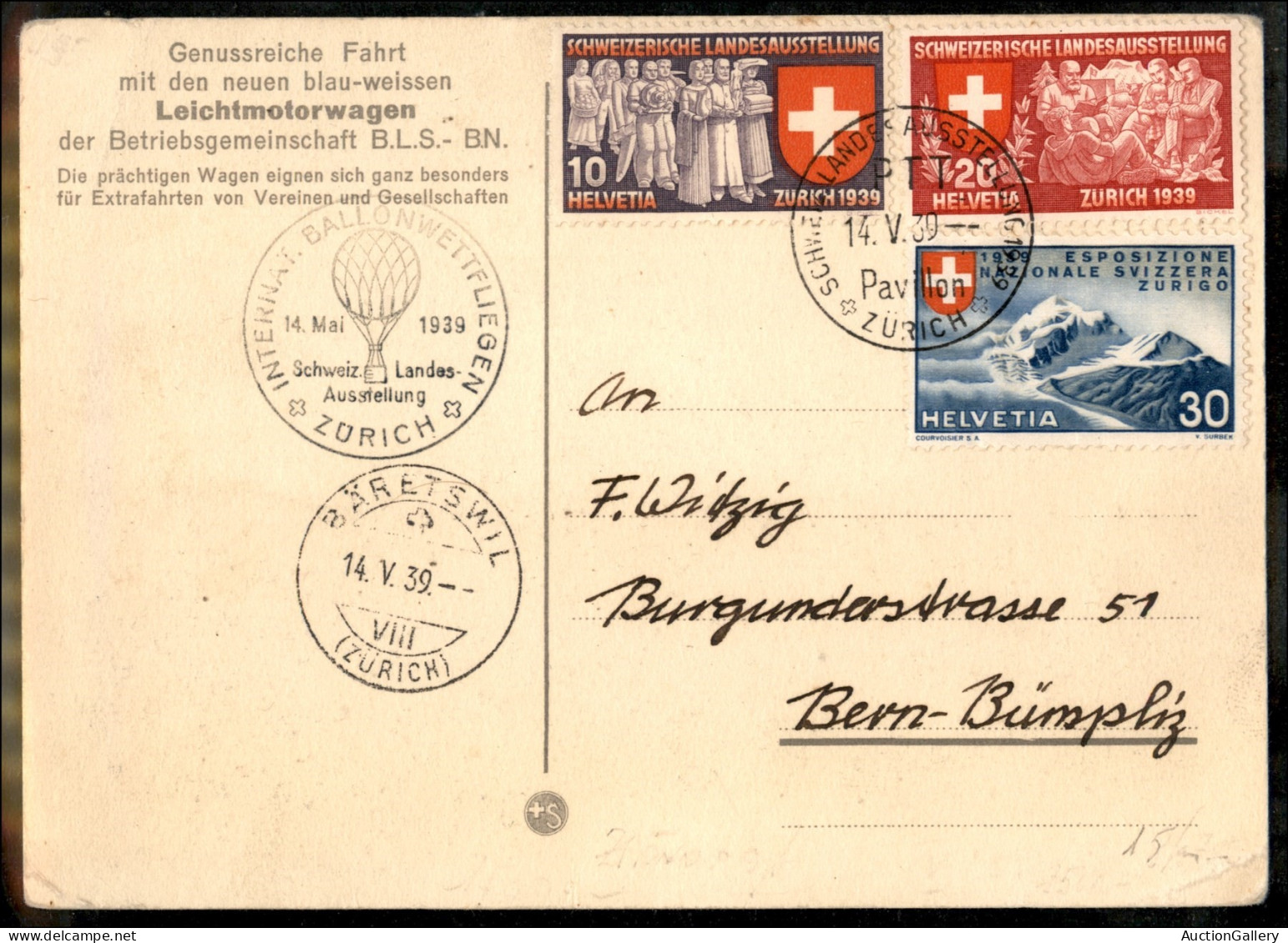 Europa - Svizzera - 1939 (14 Maggio) - Zurigo Baretswil - Muller 428 - Cartolina Per Berna - Autres & Non Classés