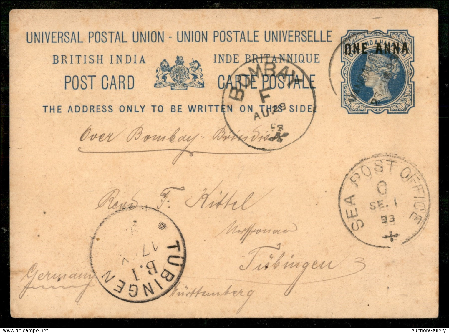 Oltremare - India - India Britannica - Sea Post Office - Cartolina Postale Da Mangalore A Tubingen Del 24.8.1893 - Otros & Sin Clasificación