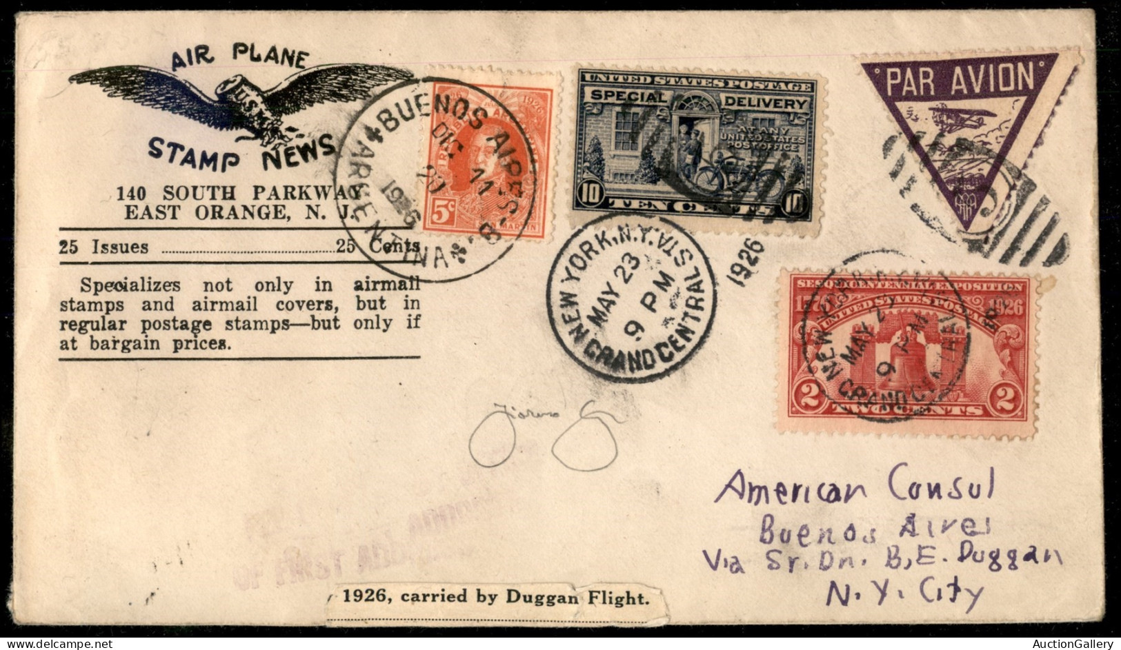 Oltremare - Stati Uniti D'America - 1923 (23 Maggio) - New York Buenos Aires - Aerogramma Affrancato 10 Cent + 2 Cent (Y - Other & Unclassified