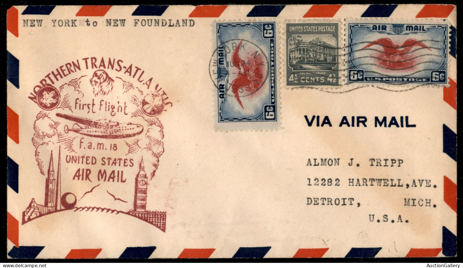 Oltremare - Stati Uniti D'America - 1939 (24 Giugno) - New York Botwood (Detroit) - Primo Volo F.a.m. 18 - Otros & Sin Clasificación