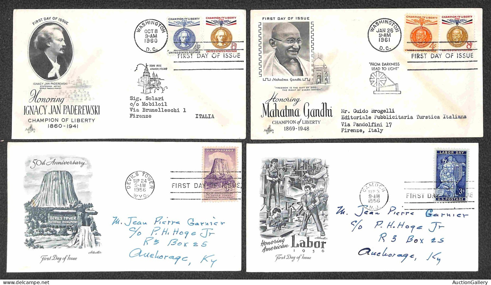 Oltremare - Stati Uniti D'America - 1955/1960 - Ventisei buste FDC con affrancature del periodo e annulli del giorno d'e