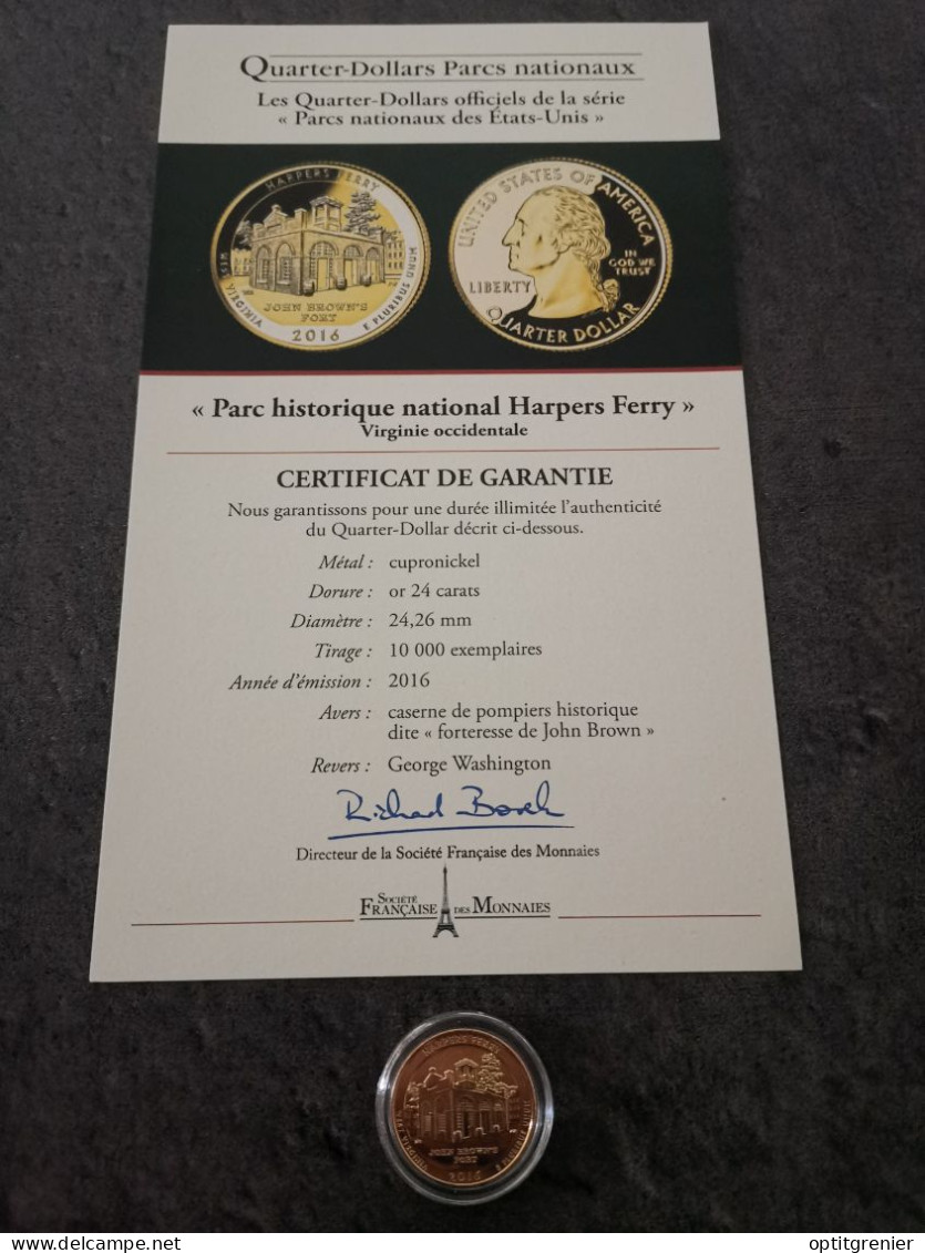 NATIONAL PARKS QUARTER DOLLAR 2016 D VIRGINIE OCCIDENTALE HARPERS / CUPRONICKEL DORURE OR 24 CARATS / USA / + CERTIFICAT - 2010-...: National Parks