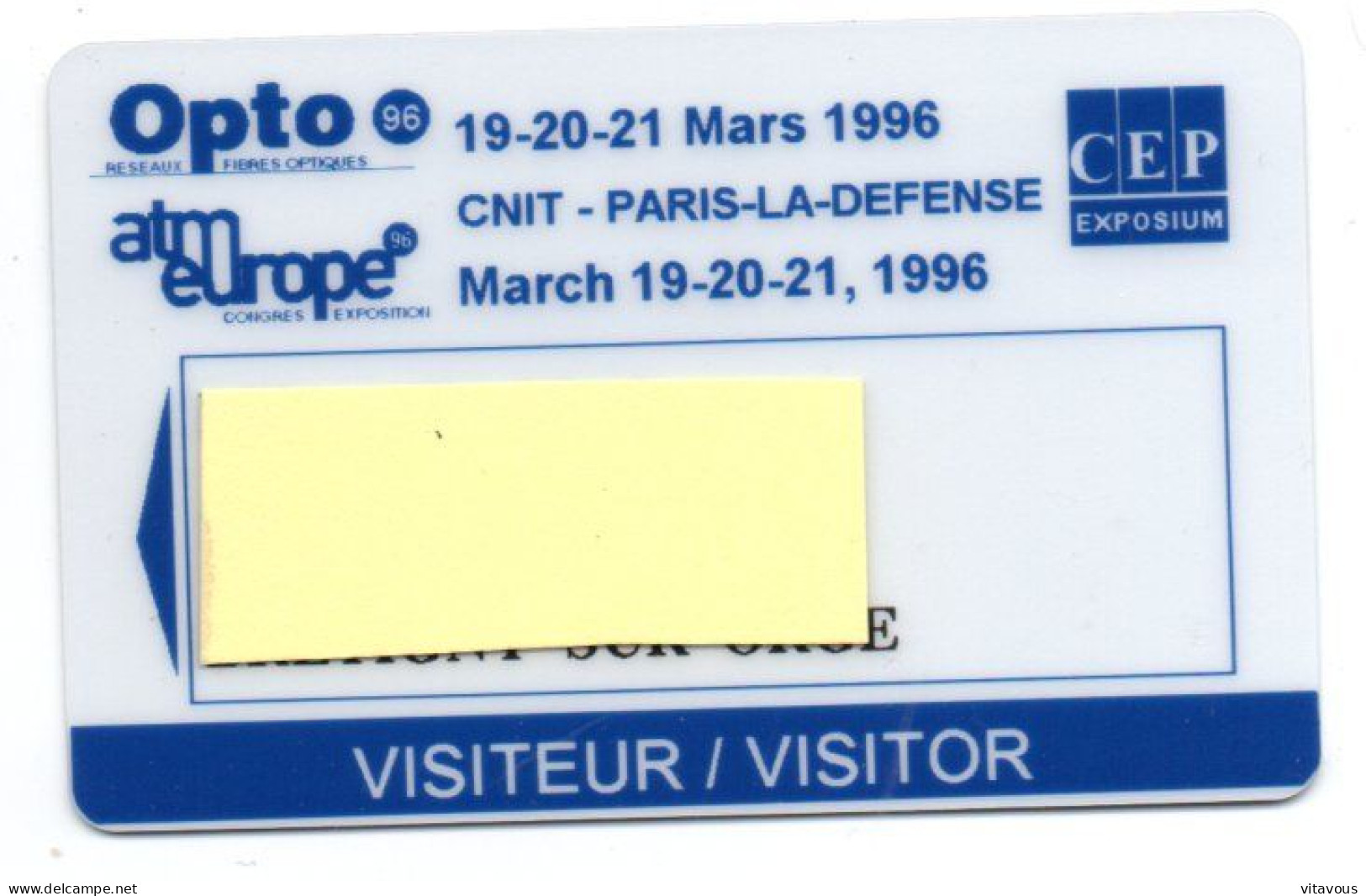 Carte Salon Badge OPTO 1996 Card FRANCE Karte (F 627) - Cartes De Salon Et Démonstration