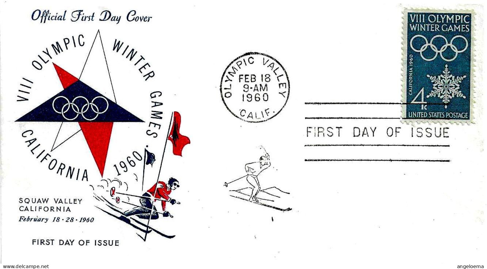 USA - 1960 SQUAW VALLEY CALIFORNIA VIII Olympic Winter Games Giochi Olimpici Invernali (sciatore) Su Busta Fdc - 5675 - Winter 1960: Squaw Valley