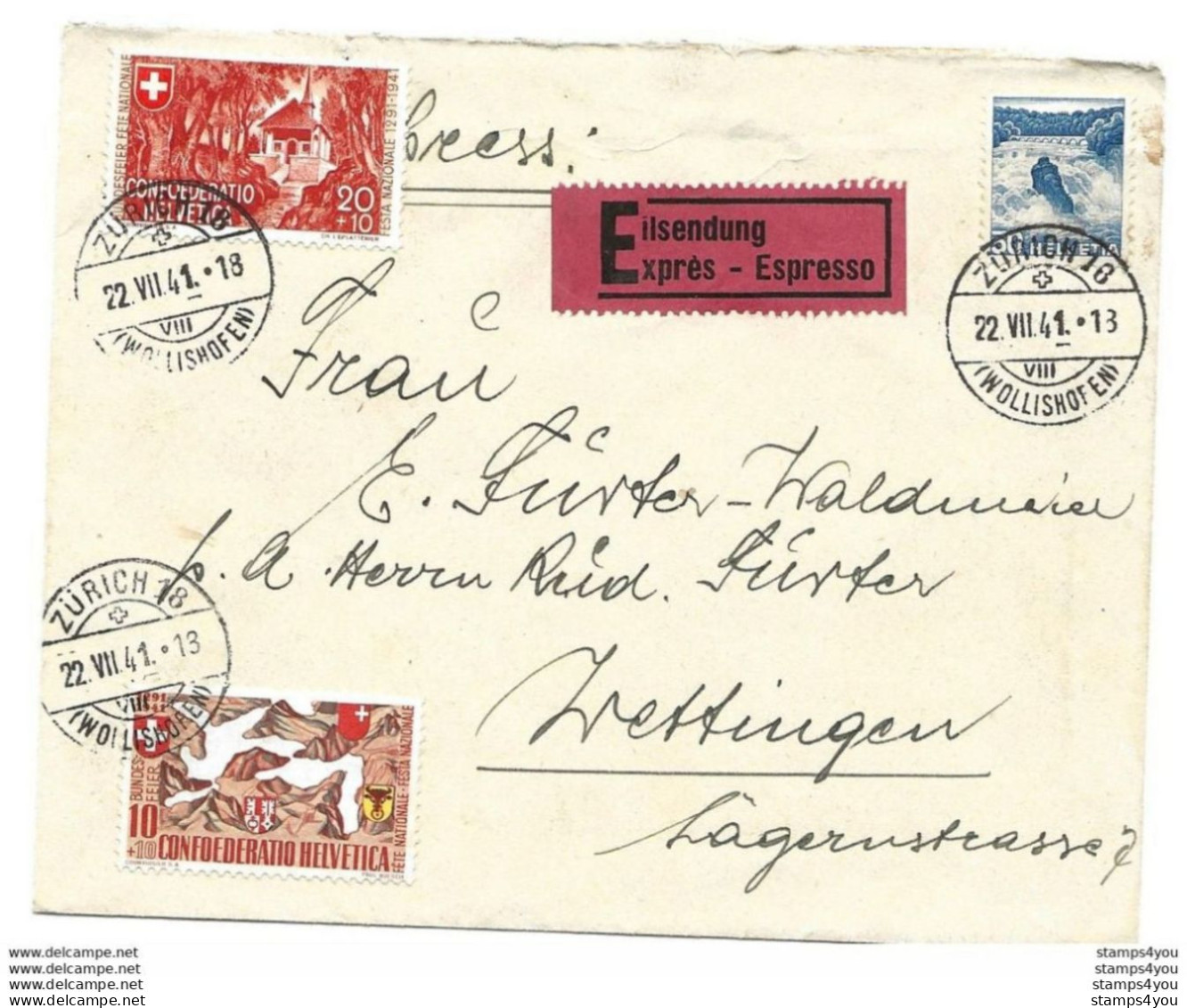294 - 15 - Enveloppe Expres Envoyée De Zürich 1941 - Timbres Pro Patria - Lettres & Documents
