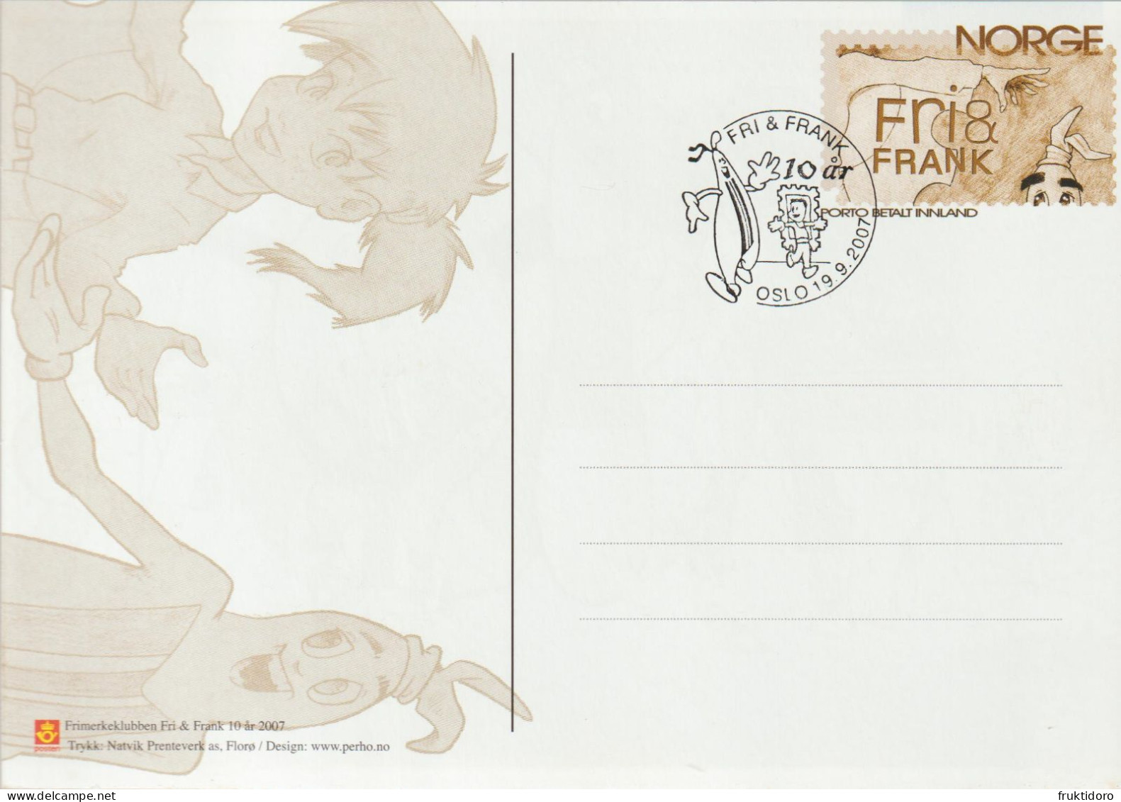 Norway Postal Stationery 2007 Stamps Club Fri & Frank - Special Cancellation - Interi Postali