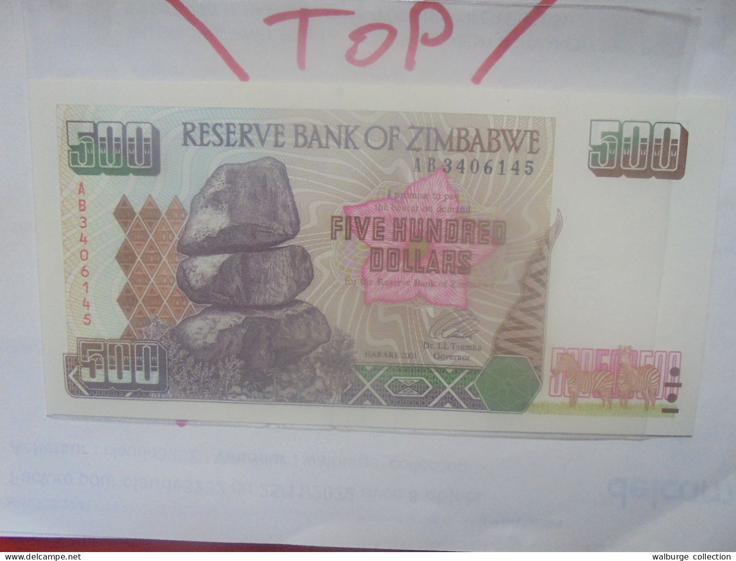 ZIMBABWE 500$ 2001 Neuf (B.31) - Zimbabwe