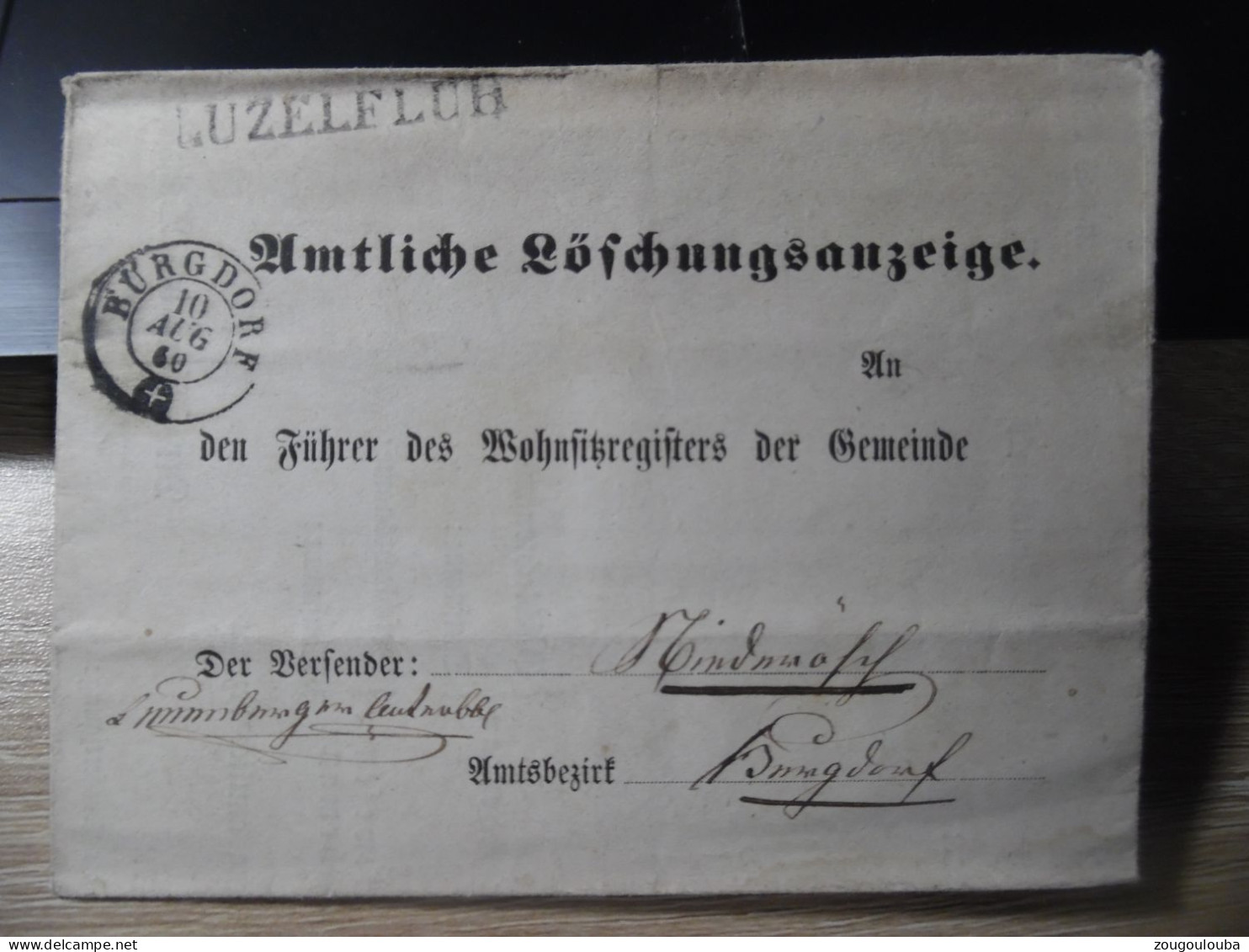 Lettre Burgdorf LUZELFLUH 1860 - ...-1845 Voorlopers