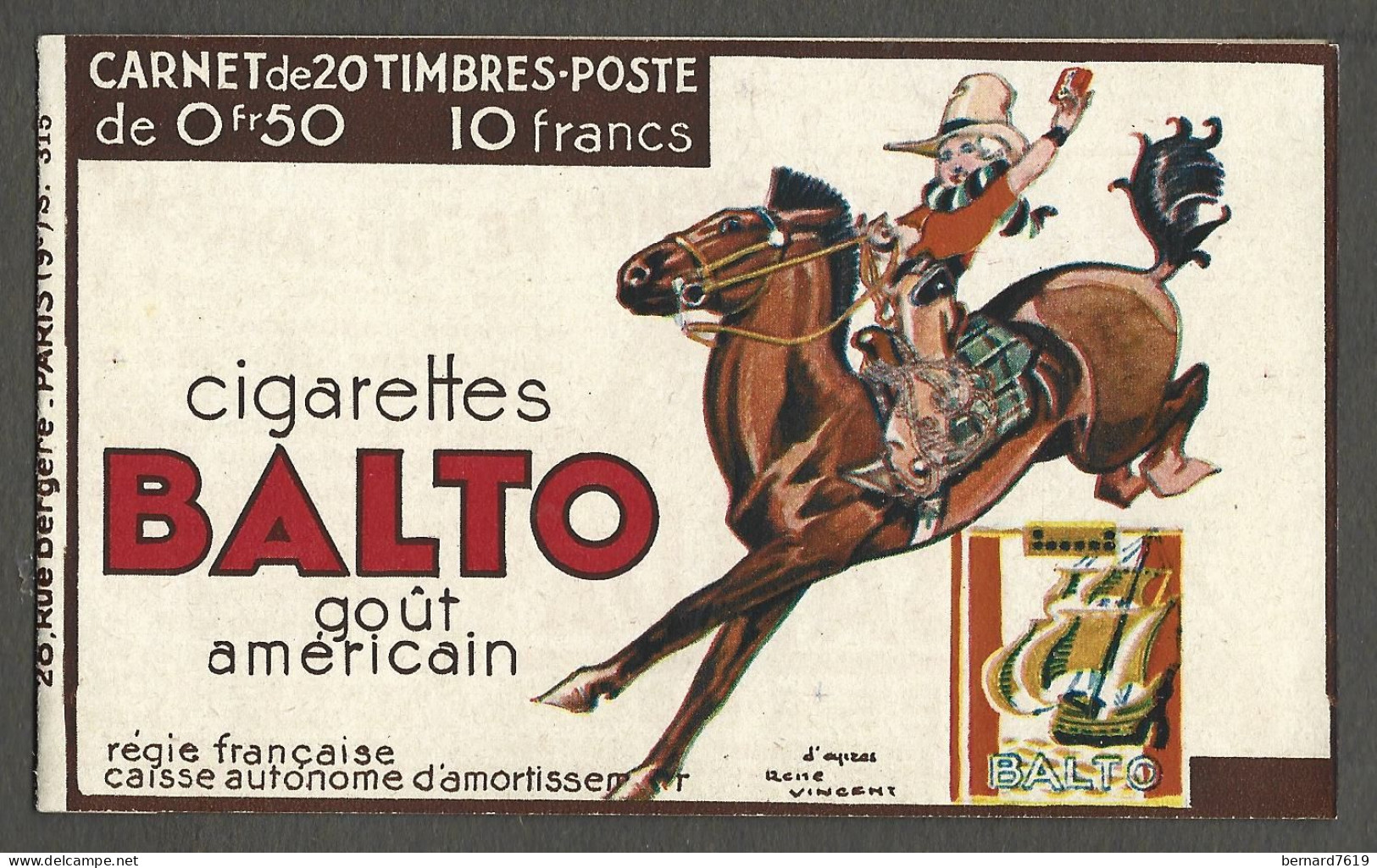 Publicite     Carnet   Cigarettes Balto  Gout Americain  Regie Francaise - Otros & Sin Clasificación