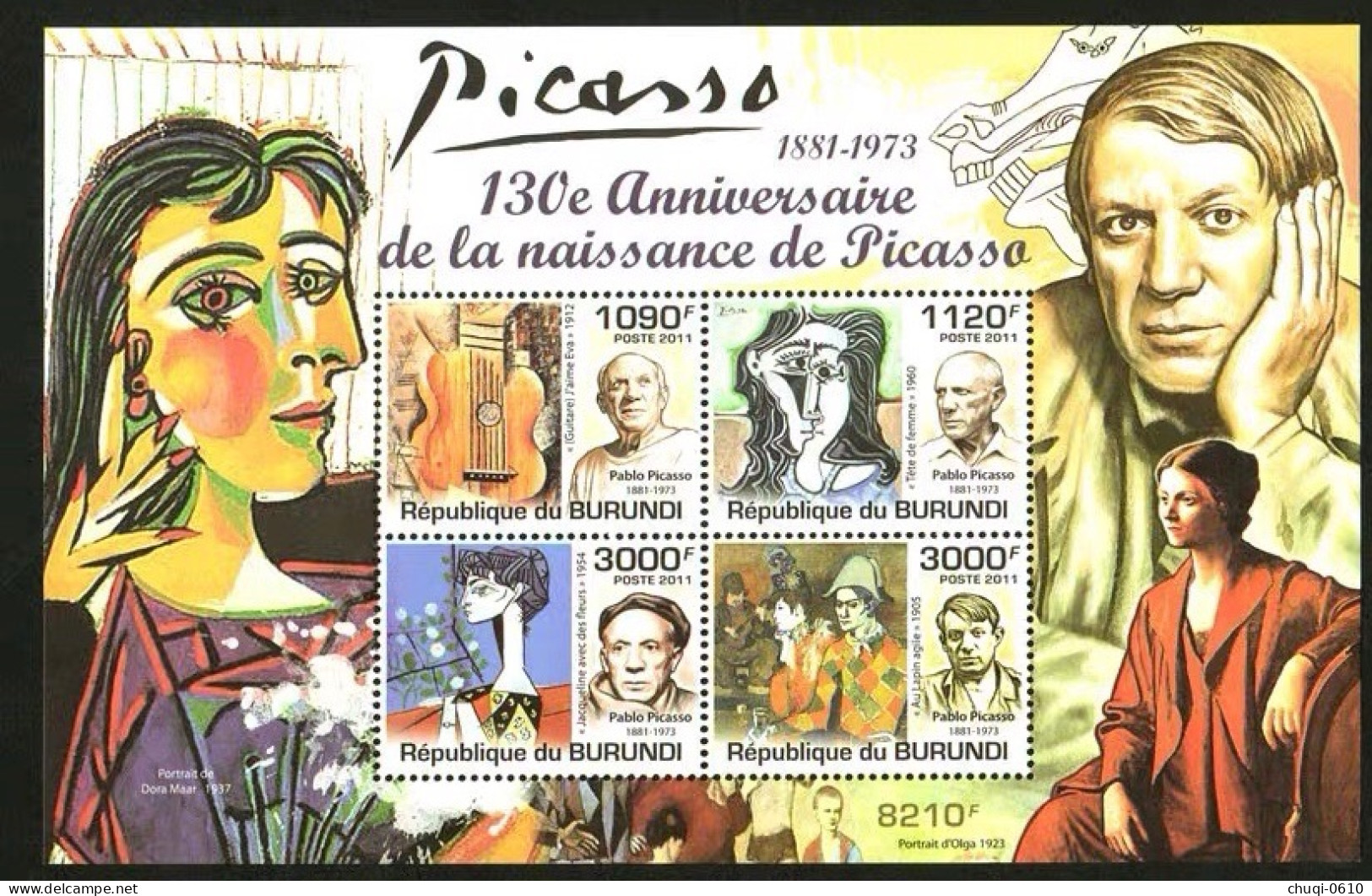 Burundi 2011 Picasso's 130th Anniversary Painting Works,MS MNH - Ungebraucht